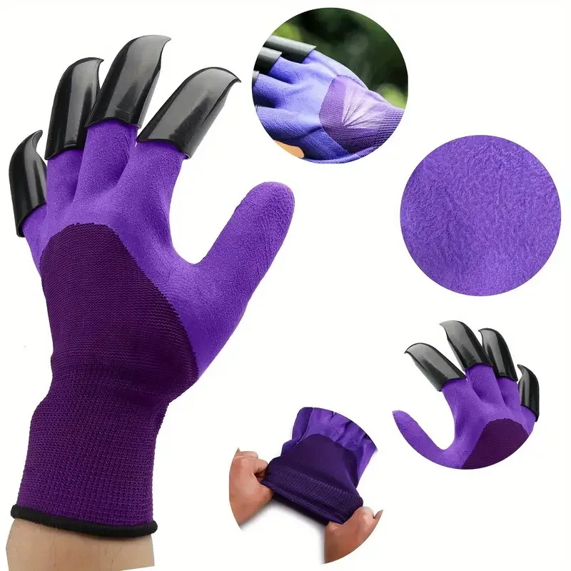 Gardening Gloves with 8 ABS Claws Latex Coated Textured Grip Polyester Knit Cuff for Digging Planting Weeding and Soil Loosening