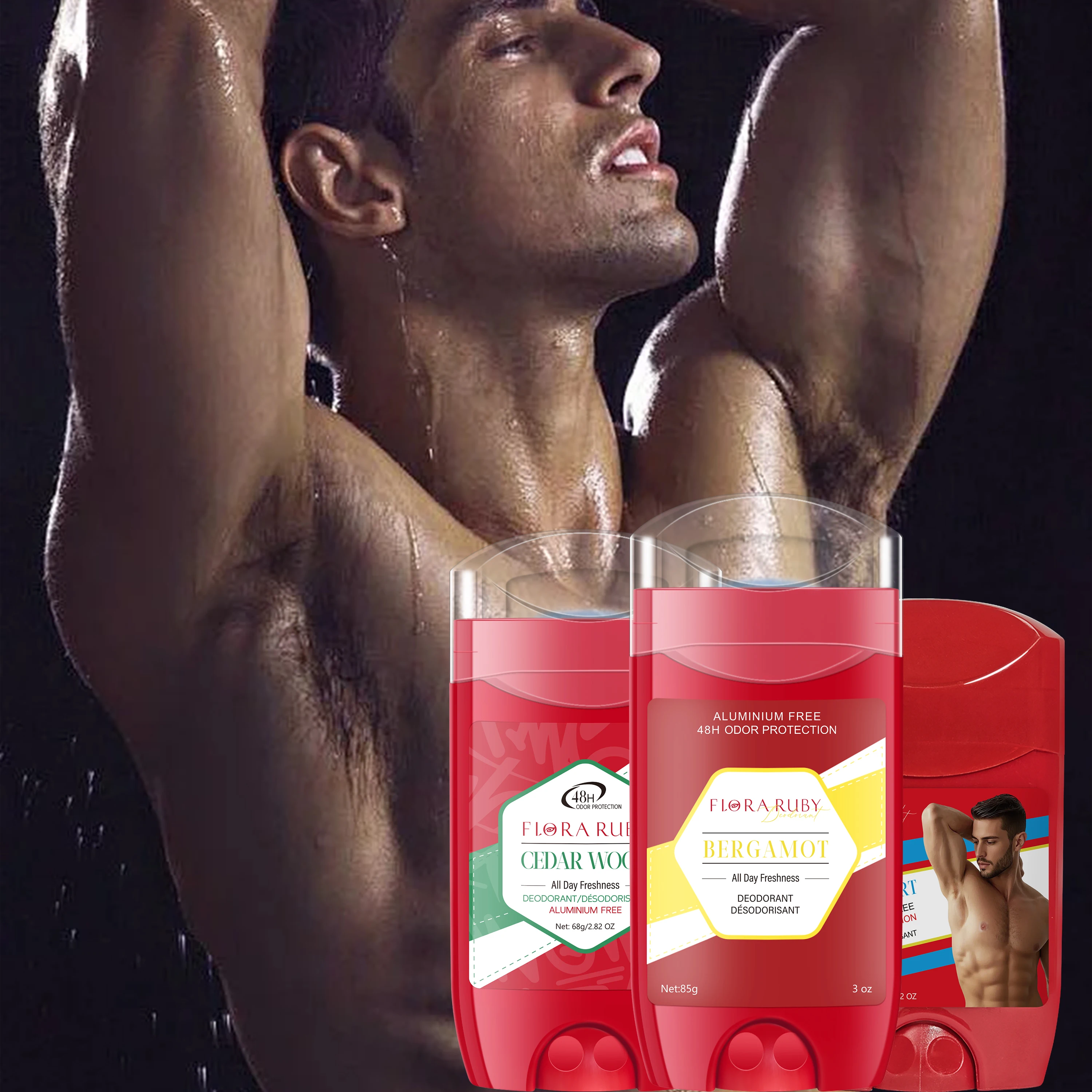 3PCS FLORA RUBY Men's Aluminum-Free Body Deodorant Stick, Refreshing and Moisturizing Without Being Sticky, Removes Body Odor