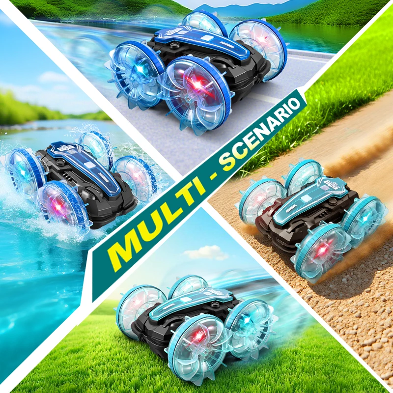 Nuovo veicolo acrobatico anfibio per auto RC, orologio con telecomando e sensore di gravità, auto caffiante bifacciale impermeabile, per regali per bambini