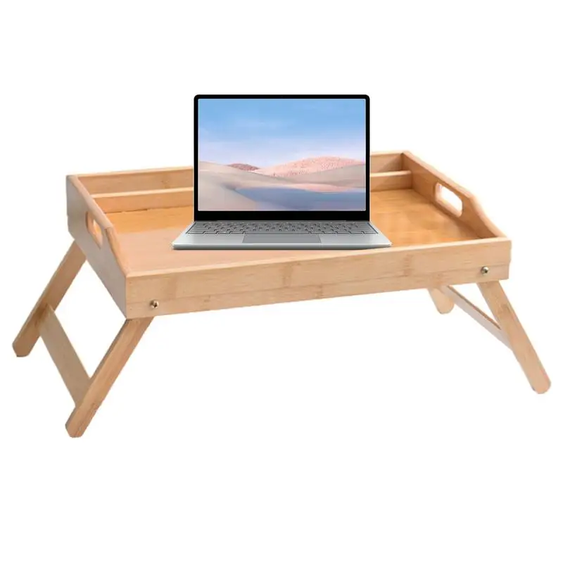 Bed Tray Table for Eating Wood Breakfast Tray with Foldable Legs Versatile Design Small Dining Table for Bed Counter Narrow