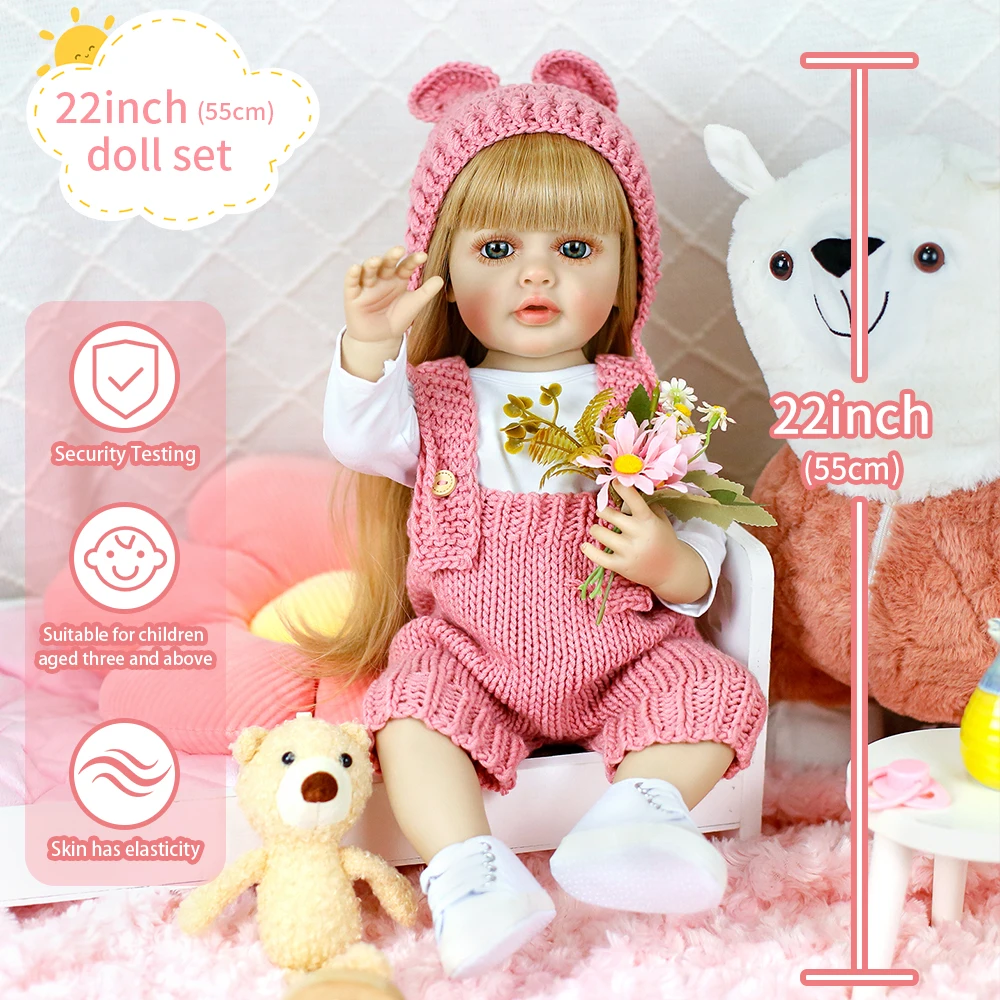 

55 см мягкая силиконовая виниловая кукла Reborn для маленьких девочек, водонепроницаемая игрушка для ванны для новорожденных, кукла Bebe, подарок на Рождество и день рождения