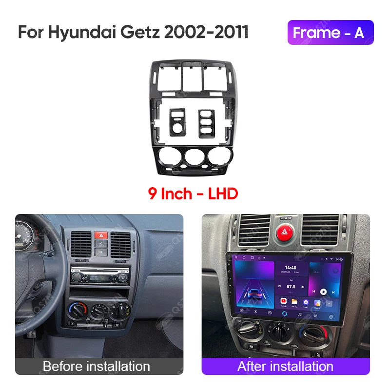 QSZN Auto Radio Video Installation Fascia Frame Dashboard 9Inch For HYUNDAI GETZ 2002 -2011 Panel Silvery Gray/Matten Black