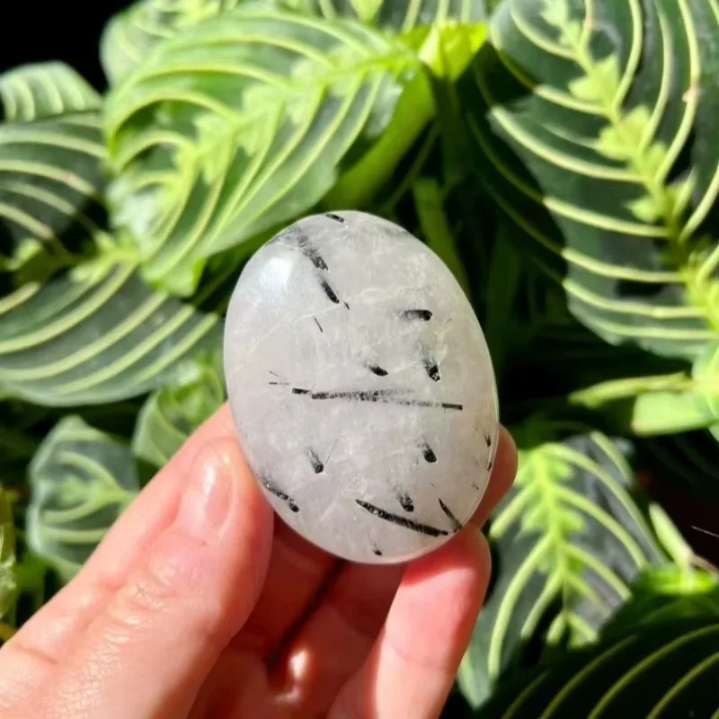 1pc Natural Black Rutiled Quartz Minerals Stone palm Jet Stone Crystals For Aquarium Decoration & Home Garden Stones