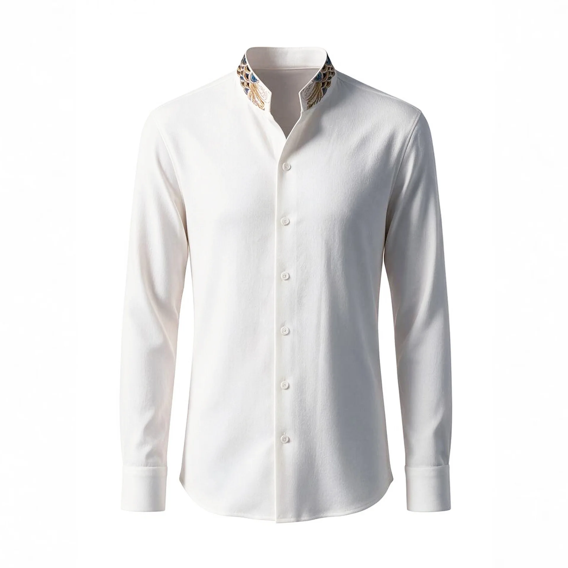 Chinese-style Shirt for Men Stand Collar Heavy Embroidery Casual Business Dress Shirt Non-iron Social Nightclub Party Shirts Top