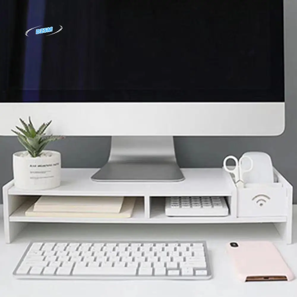 

Easy Assemble PC Computer Screen Stand Multi Compartment Sturdy Construction Wooden Desk Computer Riser Large Load Bearing