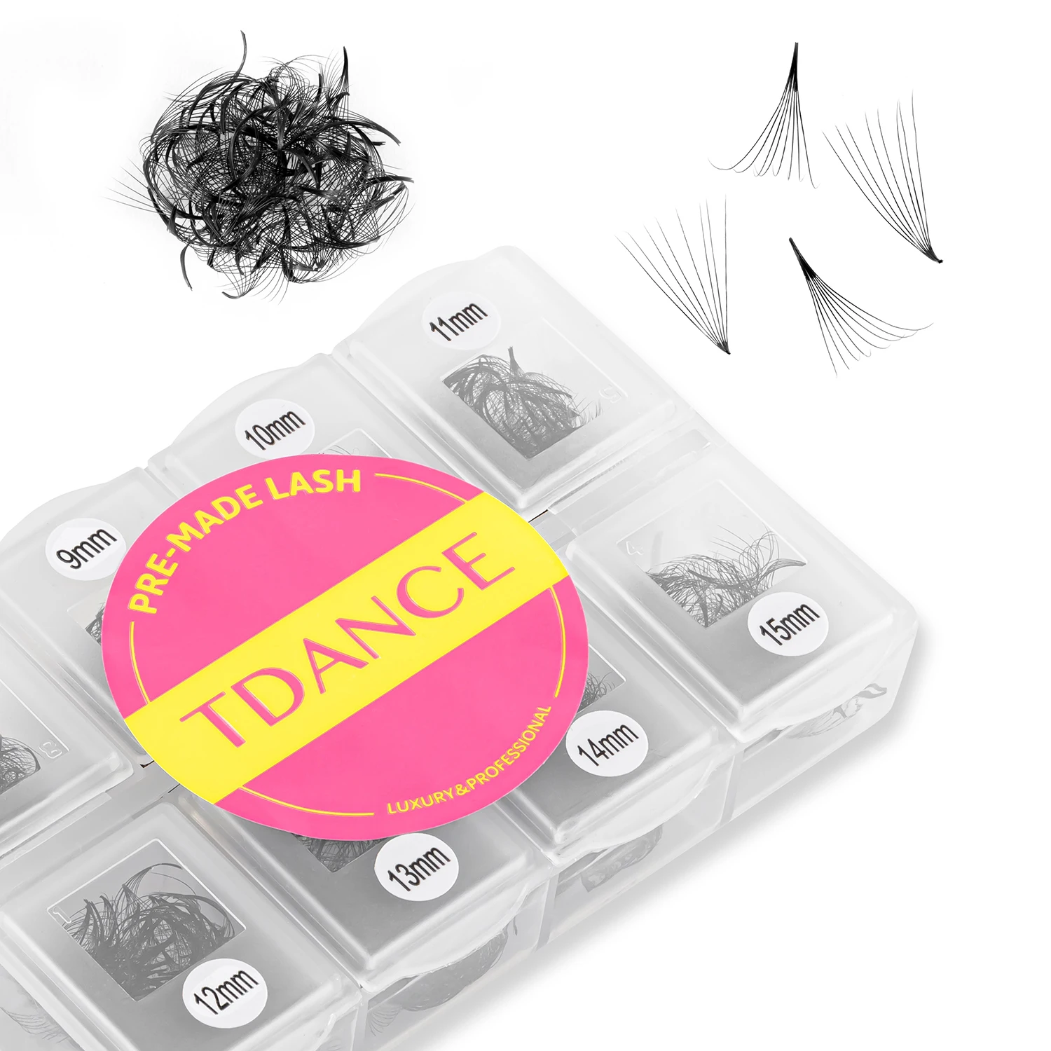 TDANCE 600-Fächer, lose Fächer, gemischte Länge, schmal, mittlere Basis, scharfer, spitzer Stiel, vorgefertigte russische Volumen-lose Fächer, Wimpernverlängerungen – Detail 8