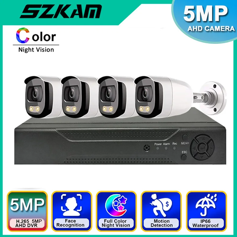 

SZKAM 4CH 5MP AHD DVR Kit Ultra HD Full Color Night Vision Security Camera Outdoor Waterproof Video Surveillance CCTV System Set