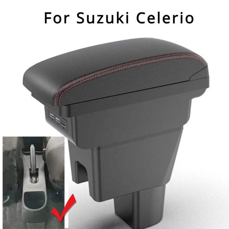 Car Armrest Box for Suzuki Celerio  Car Center Storage Box for Celerio PU Leather Led SUB