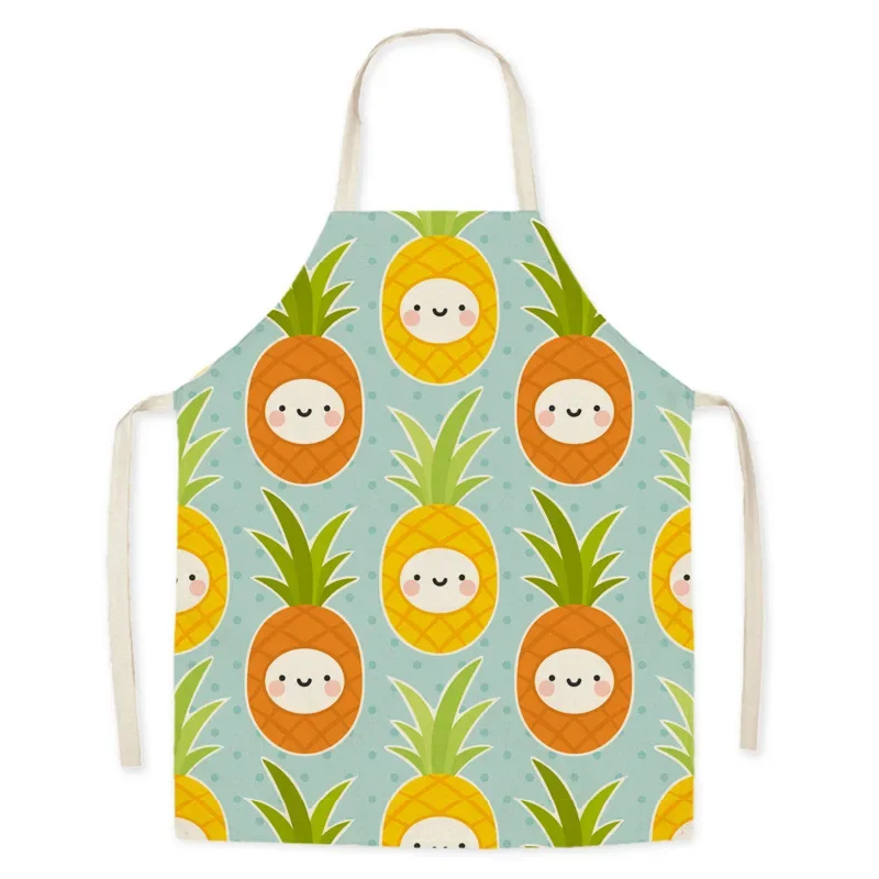 Cute Pineapple Fruit Pattern Family Animal Home Print Linen Apron Kitchen Stain Resistant Apron Kids Adult Baking Accessories