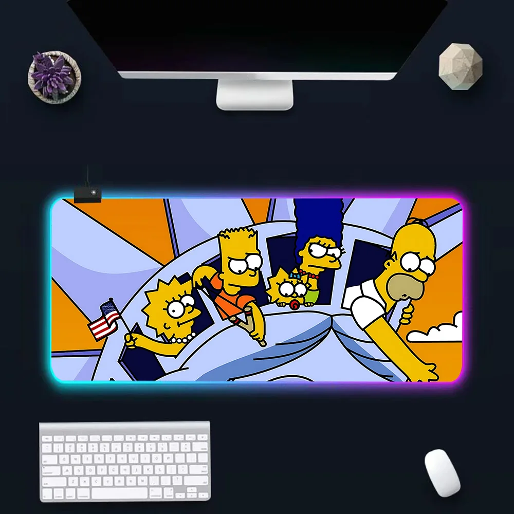 Cute Cartoon The S-Simpsons RGB Pc Gamer Keyboard Mouse Pad Mousepad LED Glowing Mouse Mats Rubber Gaming Computer Mausepad