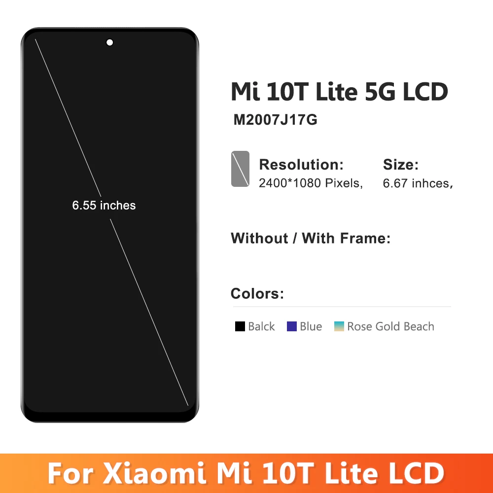 6.67'' LCD Mi 10T Lite 5G Screen Replacement, for Xiaomi Mi 10T Lite 5G M2007J17G LCD Display Touch Screen Digitizer with Frame