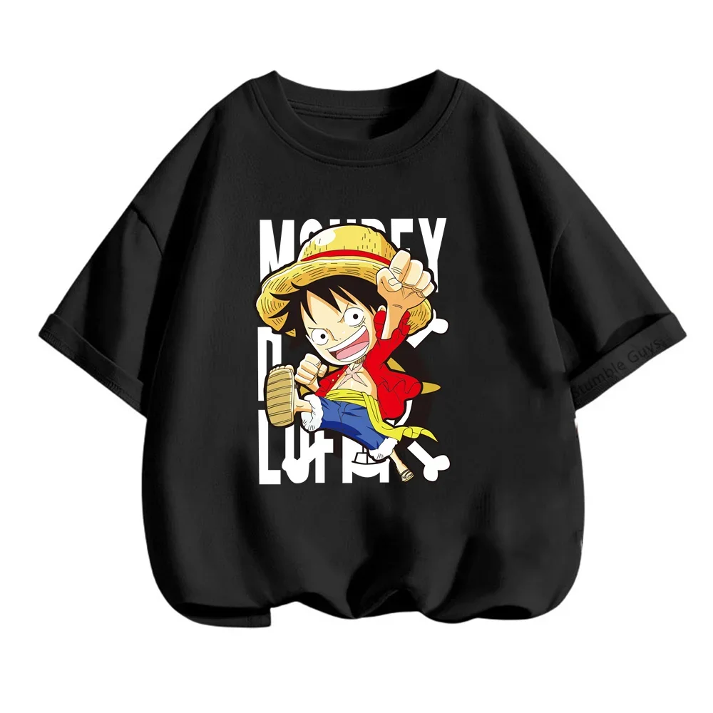 

Summer Kids One Piece T-Shirt Luffy Anime Pattern Print Breathable Short Sleeve Casual Anime Fashion Tops Boys Clothes Girls