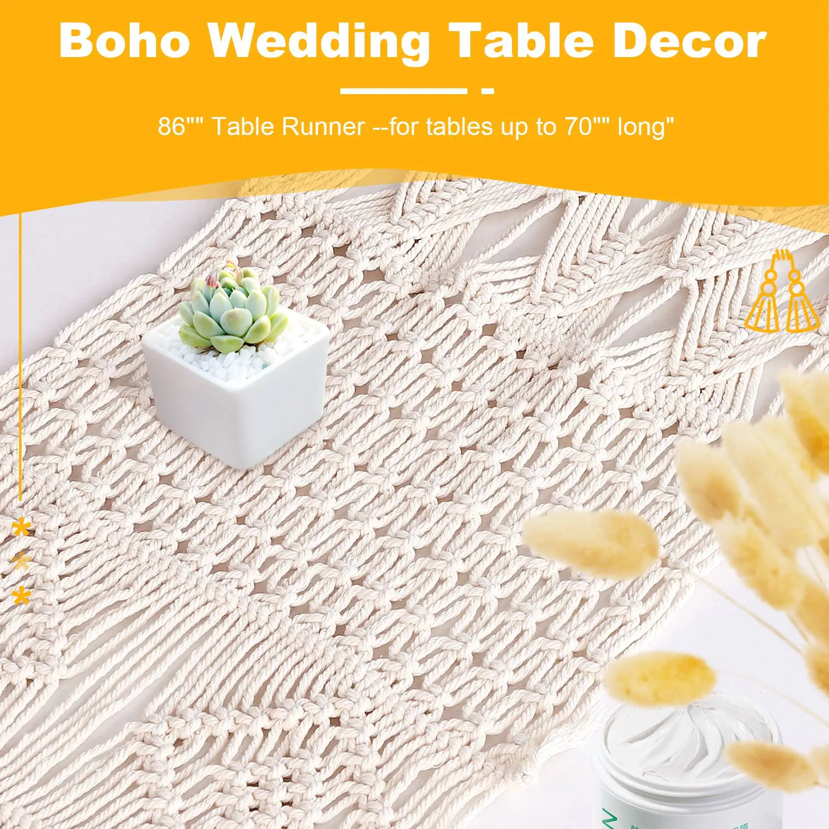 Customer Favorite Macrame Table Runner, Boho Wedding Table Decor, Handwoven Vintage Farmhouse Bohemian Dining Room Style Decorat