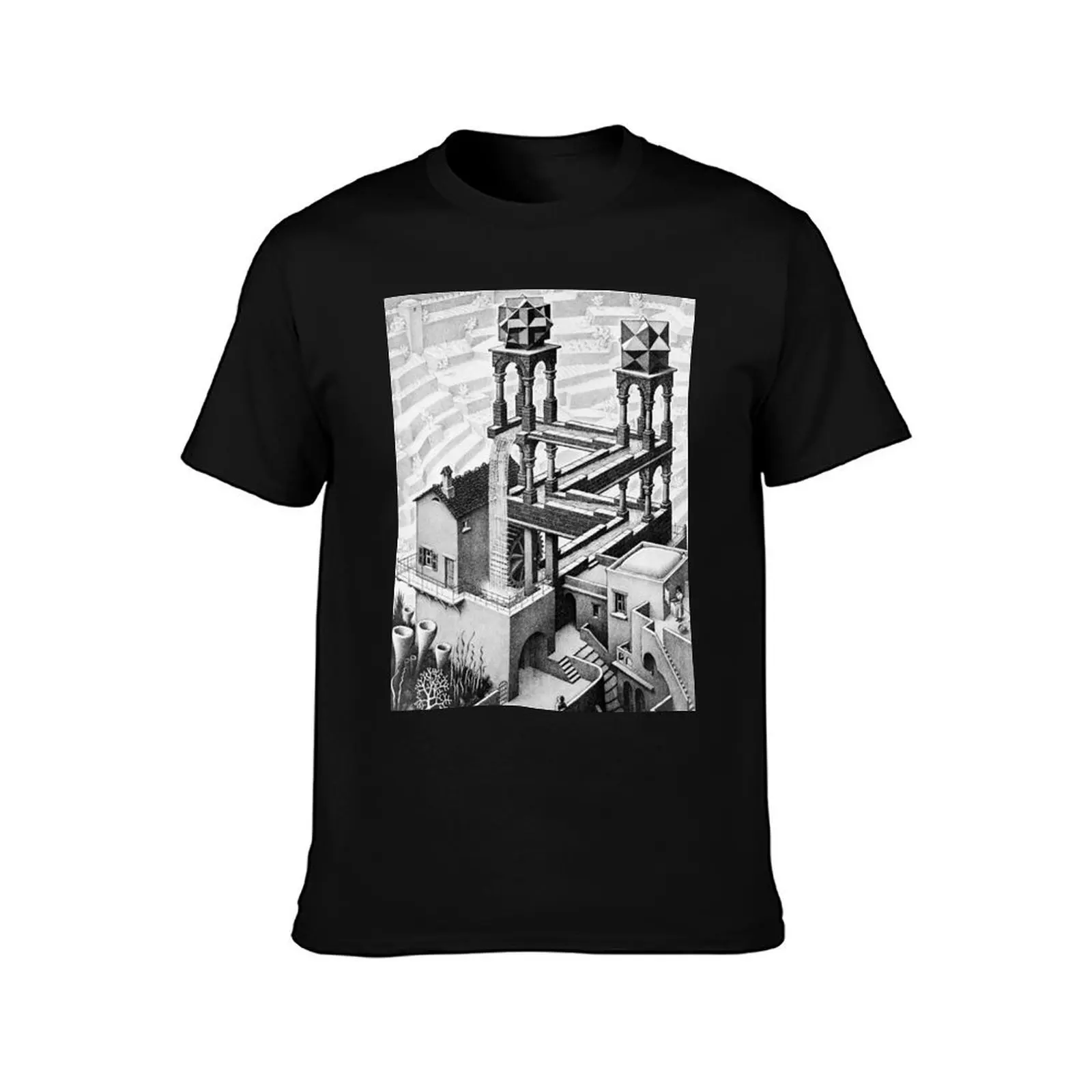 Escher waterfall geometry geometric mathematic T-Shirt Worker Basic Short Sleeve Tee T-Shirt