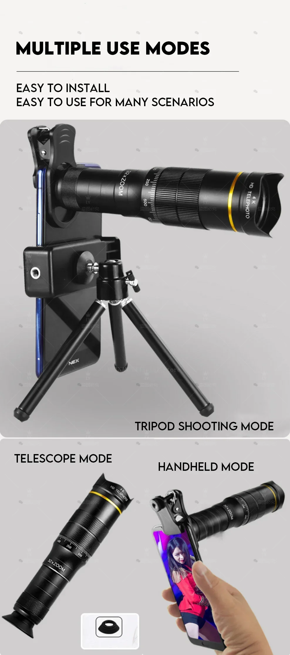 CAOX 32x Professionelles Konzert-Monokular-Teleskop, HD-Zoom-Handy-Kameralinsen-Teleskop, Geeignet für Camping und Konzerte – Detail 5