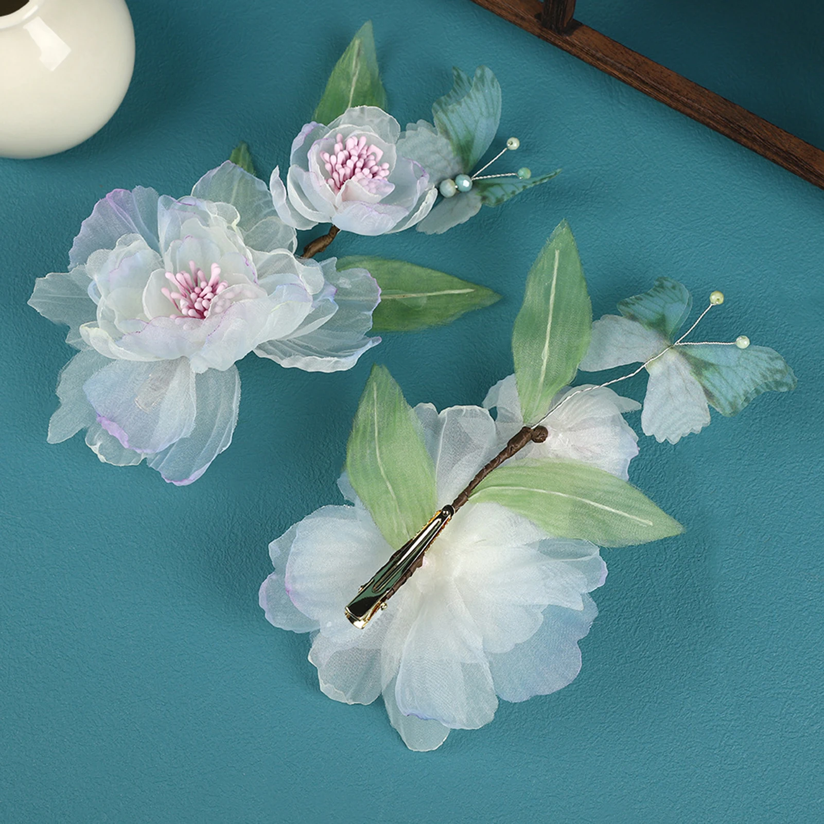 

2 шт., заколки для волос с градиентом и цветком с жемчугом, китайские свадебные аксессуары для волос Hanfu, винтажный головной убор для выпускного вечера для девочек, свадебная тиара, подарок