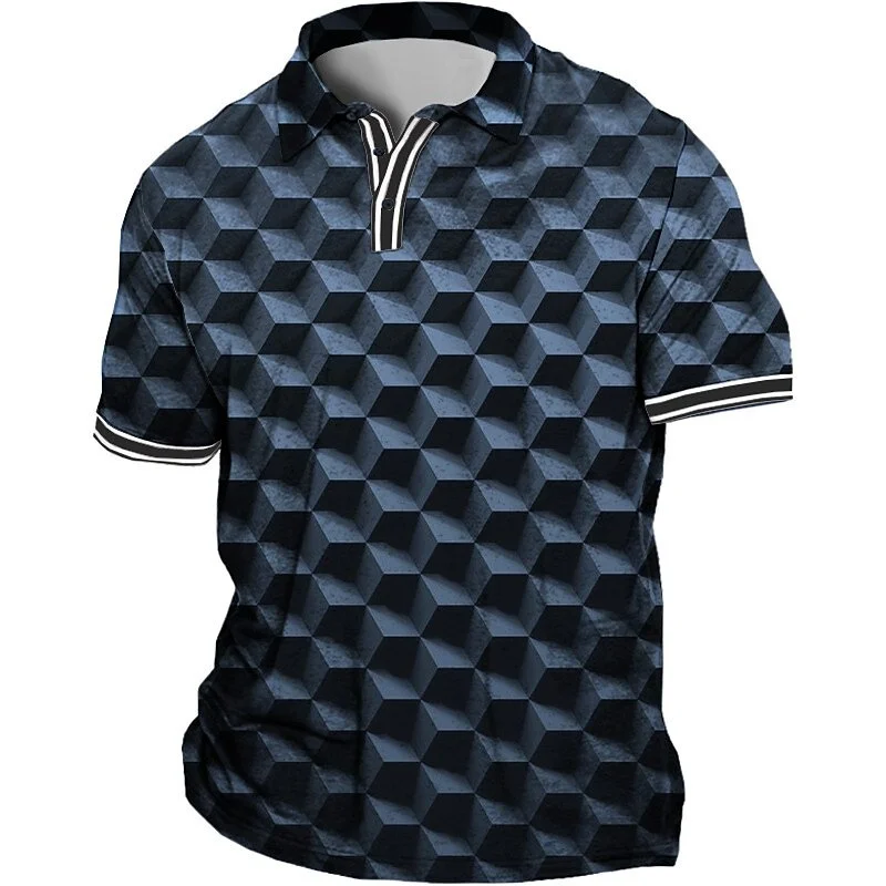 Geometrisches klassisches Poloshirt Herrenmode Kleidung Revers-Knopfhemd 3D-Karomuster bedrucktes Farbtop – Detail 9