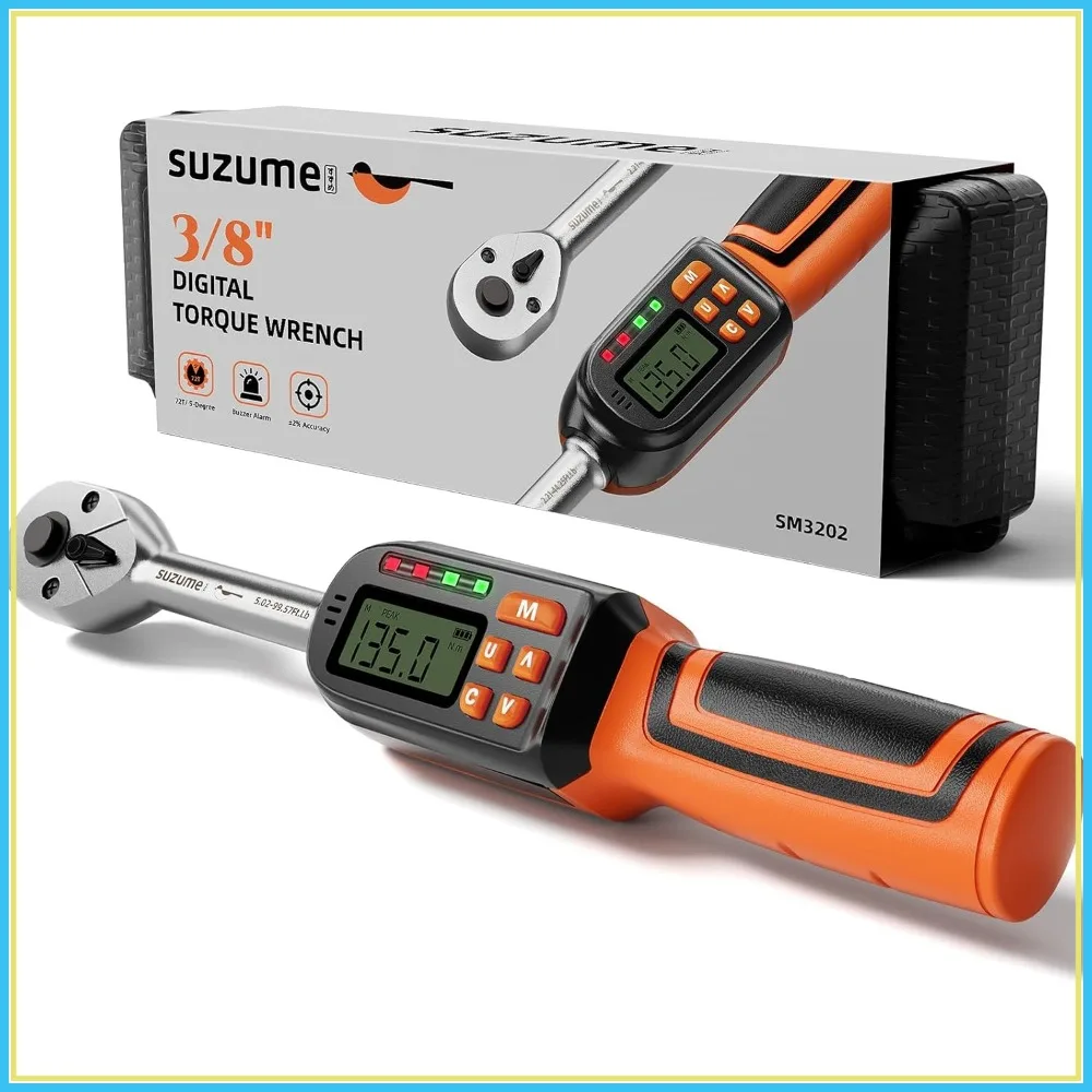 

Digital Torque Wrench 3/8 Drive 4.9-99.6 Ft. Lb/6.6-135 N.m ±2% Accuracy with Buzzer & LED Flash, Four Units