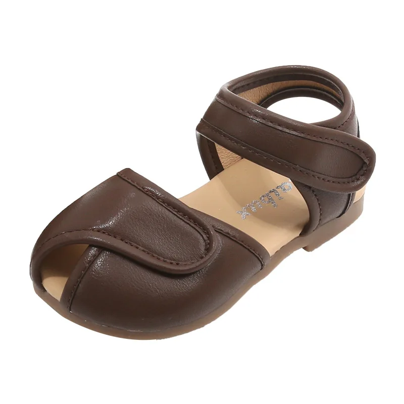 Brand Kids Girls Simple Sandals For Summer,Solid Brown Beige Fashion Summer Hollow Shoes For Little Princess,Baby Women Walkers