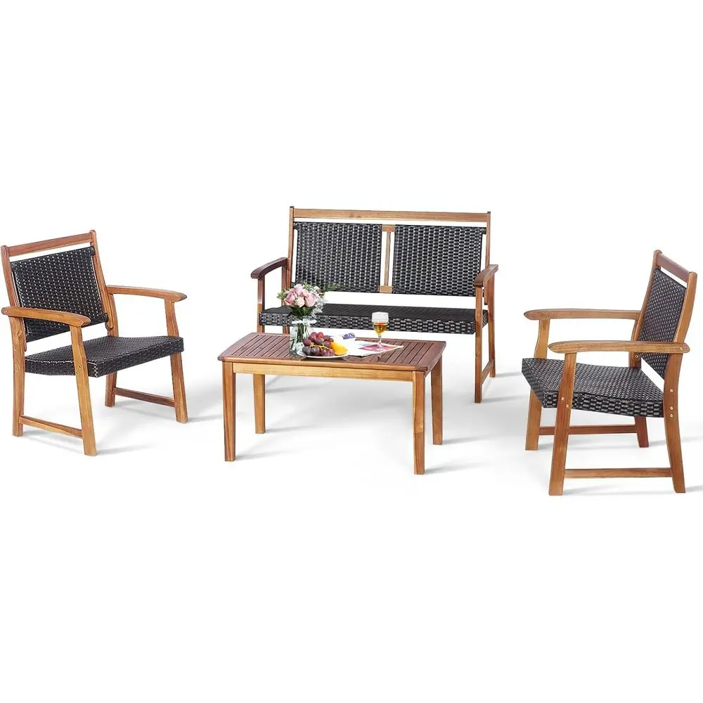 

4-Piece Outdoor Wicker Patio Furniture Set with Chairs and Coffee Table for Garden, Backyard, Poolside