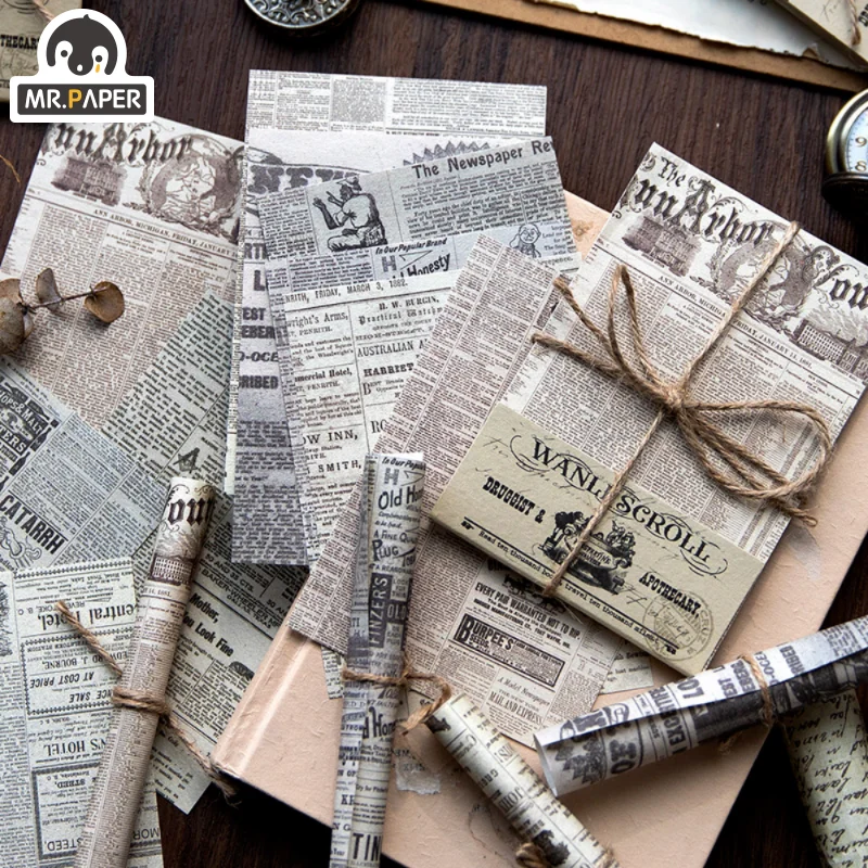 Mr. Paper 8 Styles Vintage Paper Diy Message Paper Newspaper Musical Score DIY Decoration Aesthetic Stationery