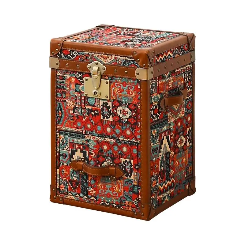 

American retro coffee table, designer corner, leather box side cabinet, living room, sofa old corner table, room bedside table