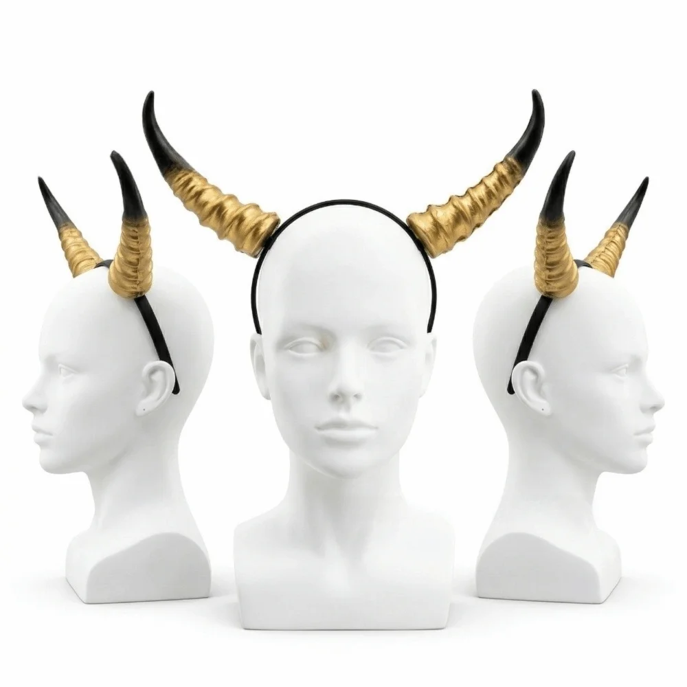 Pu Halloween Horns Headband Cosplay Headband Ox Horn Cosplay Hairband Gothic Headpiece Halloween Hair Hoop Masquerade Party