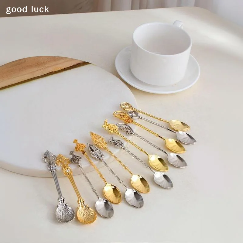 AnswerNew Vintage Coffee Spoon Tableware Elegant Soup Spoon Metal Teaspoon Decorative Stirring Spoons