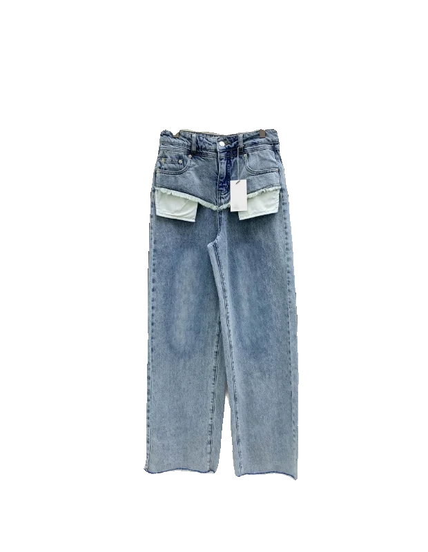 Damskie luźne jeansy z wysokim stanem, z szerokimi nogawkami, z przeszyciami, z denimu, długie spodnie, modne.