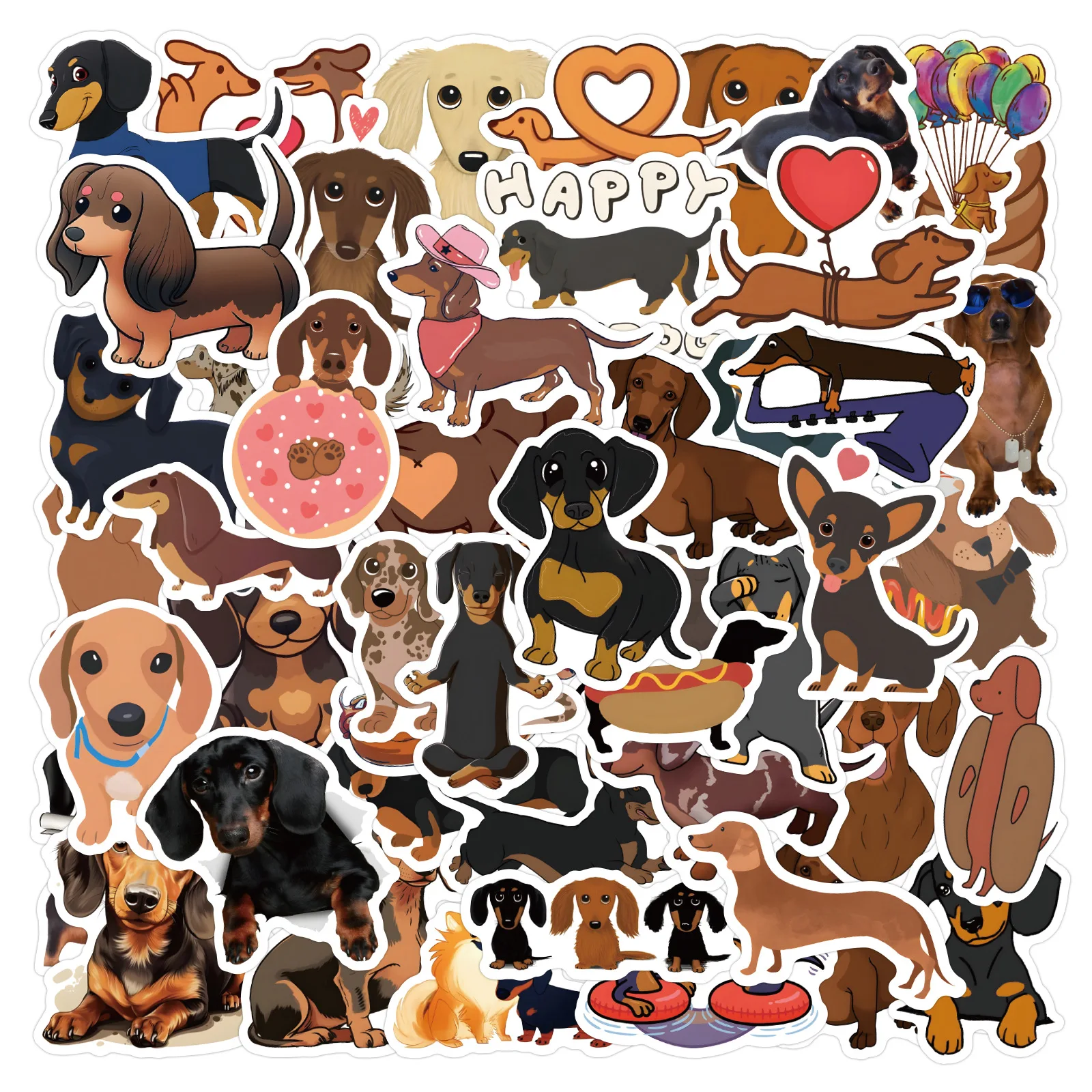 

60pcs/set Dachshund Dog Sticker Cute Puppy Animal Fun Doodle Phone Laptop Luggage Water Cup Guitar Waterproof Sticker