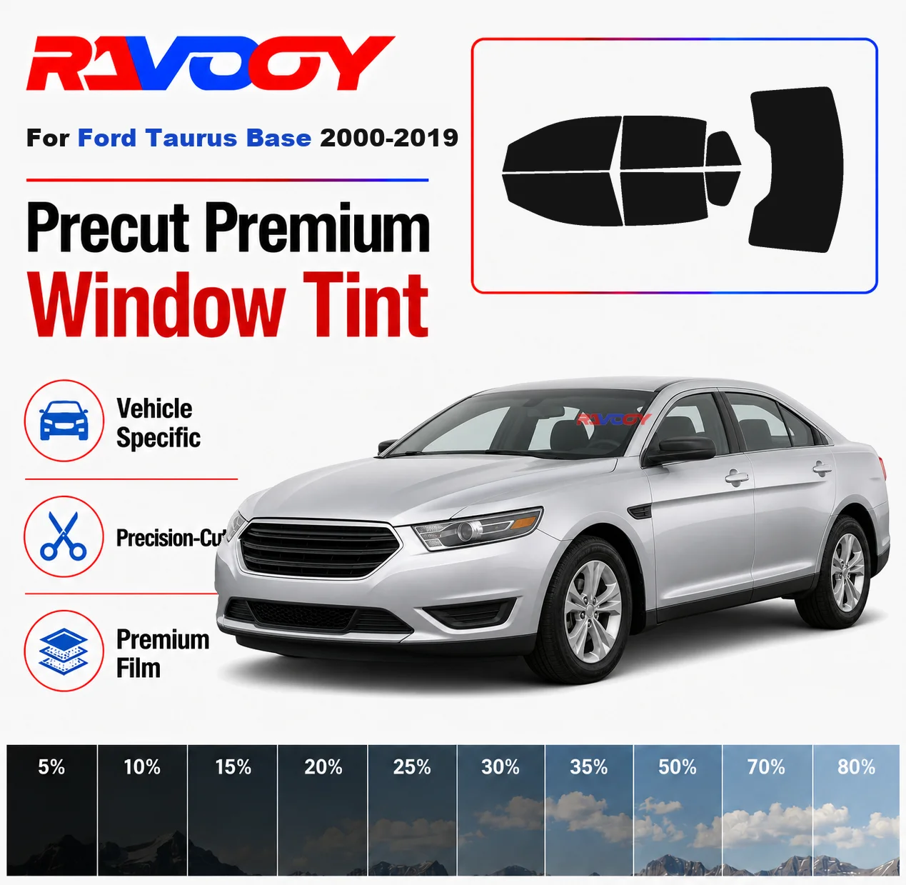 Premium Precut Window Tint Kit Front Rear Windows Rear Windshield For Ford Taurus Base 2000-2019 Complete Set Nano Ceramic Film