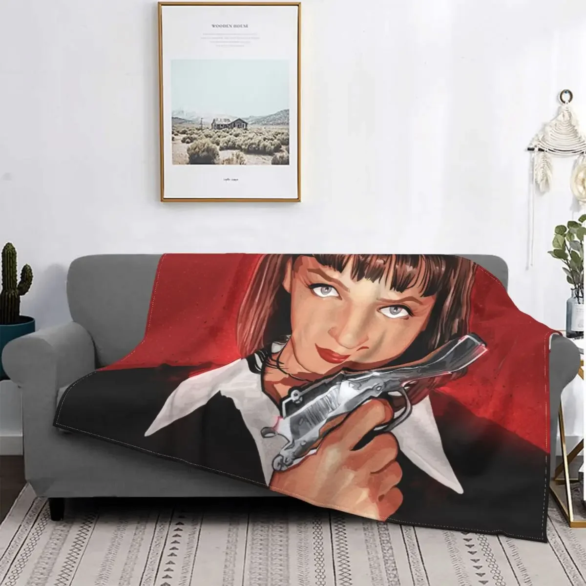 Pulp Fiction Gun Blanket Movie Mia Wallace Flannel Funny Breathable Throw Blankets for Home Summer