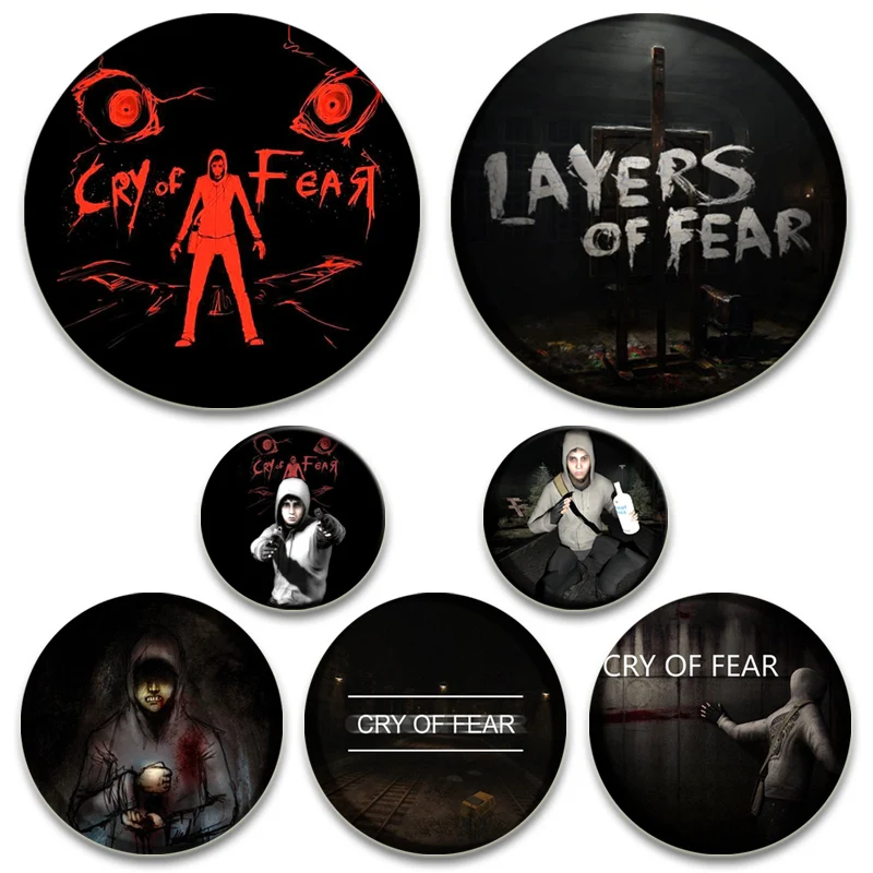 32/44/58mm Hot Game Cry of Fear Brooch Handmade Tinplate Pin for Backpack Clothes Decor Accessory Badge Fans Collection Gift