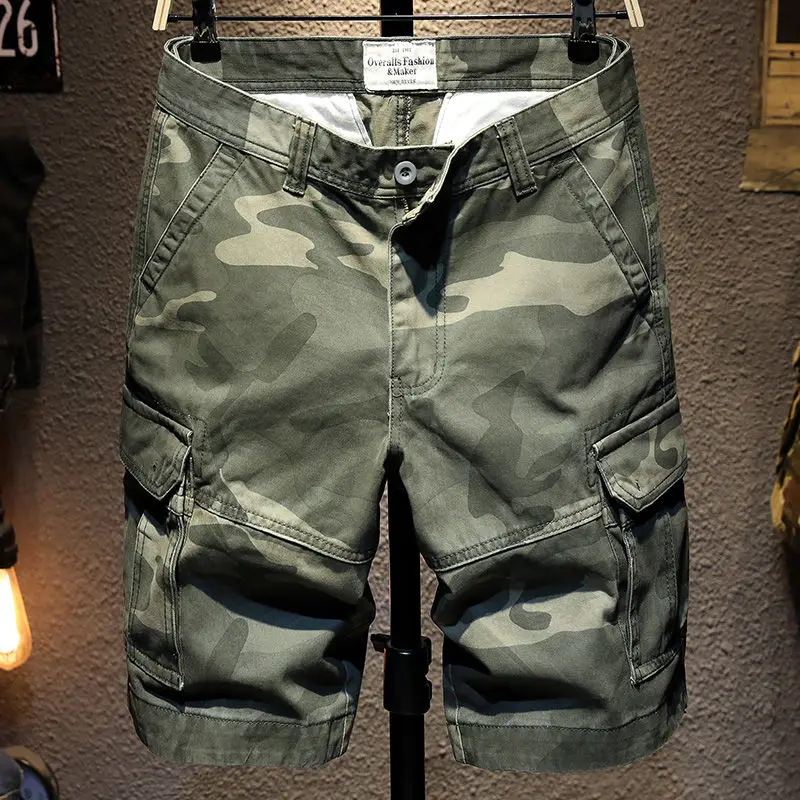 Summer Cargo Shorts Men Camouflage Camo Casual Cotton Multi-Pocket Baggy Bermuda Streetwear HipHop Military Tactical  X100