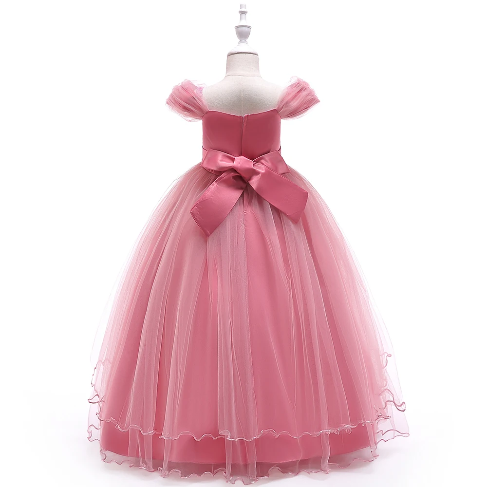 Formal Pink Bridesmaid Kids Party Dresses For Girl Long Lace Gown Flower Wedding Children Clothing Evening Princess Dress 8 12Ys