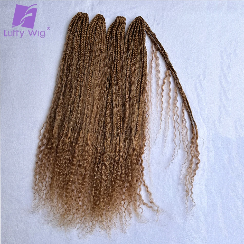 Color #27 Honey Blonde Human Hair Crochet Boho Box Braids Pre-looped Goddess Braids Human Hair Curls Ends Bundles Extensions