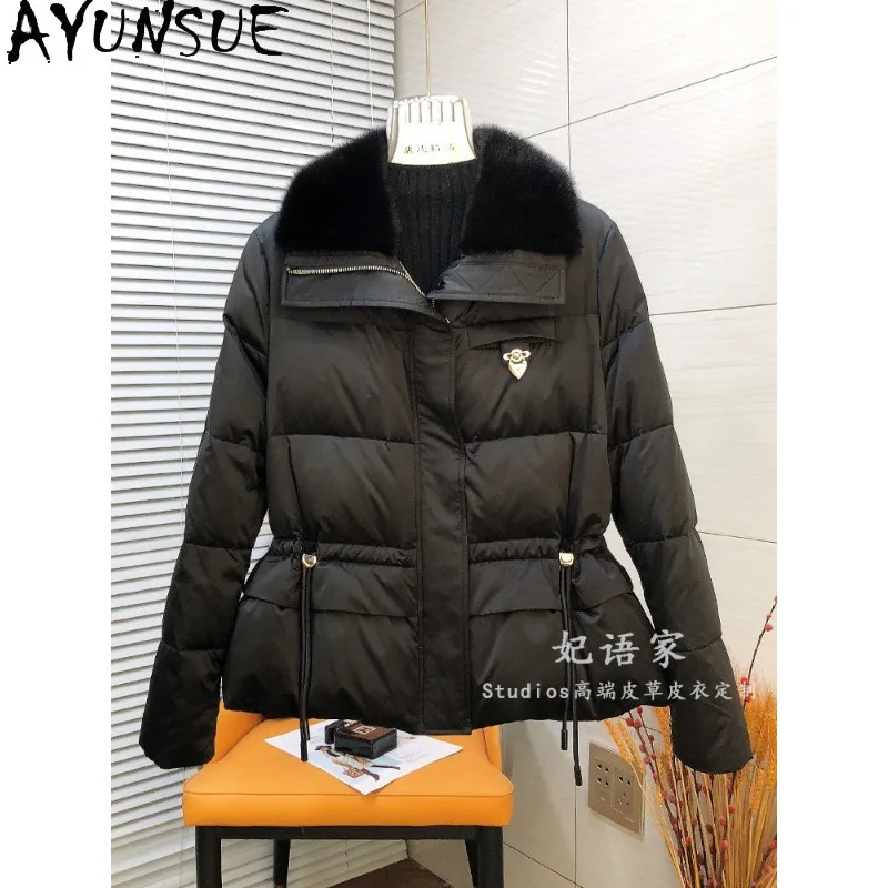 AYUNSUE Women's Goose Down Coats Winter Mink Fur Collar Outerwears Fashion Warm Down Jacket Woman Clothes High Quality Casaco