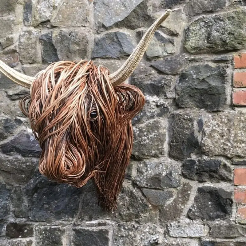 Kudottu Willow Highland Cow woven willow highland low Resin home decoration ornaments