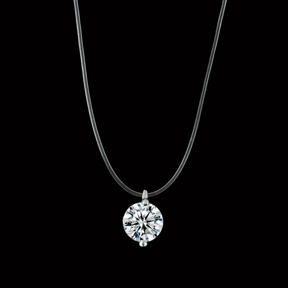 Collar de hilo de pescar transparente para mujer, cadena Invisible de Color plateado para mujer, gargantilla de diamantes de imitación