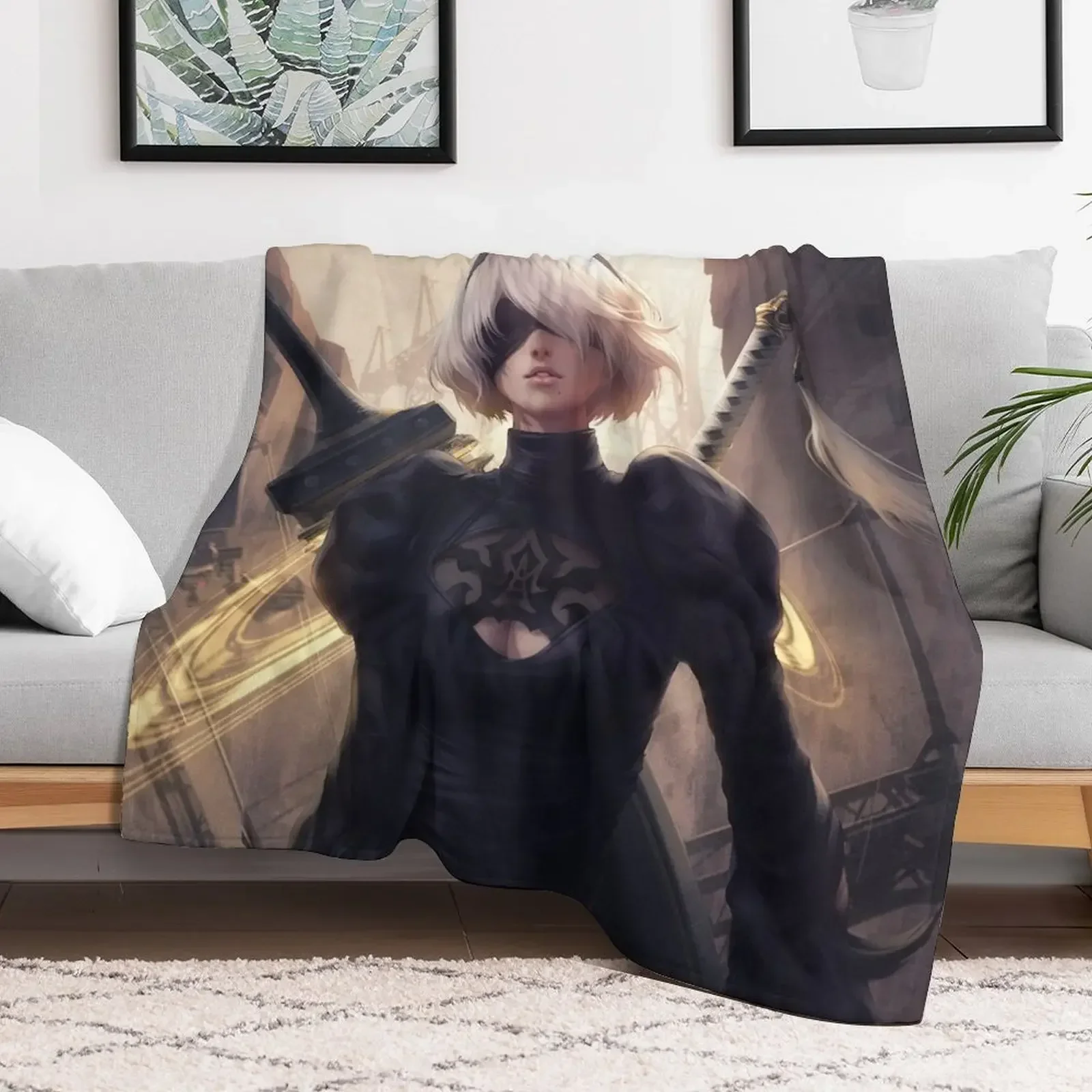 2B NIER AUTOMATA Throw Blanket Decorative Beds Loose Blankets