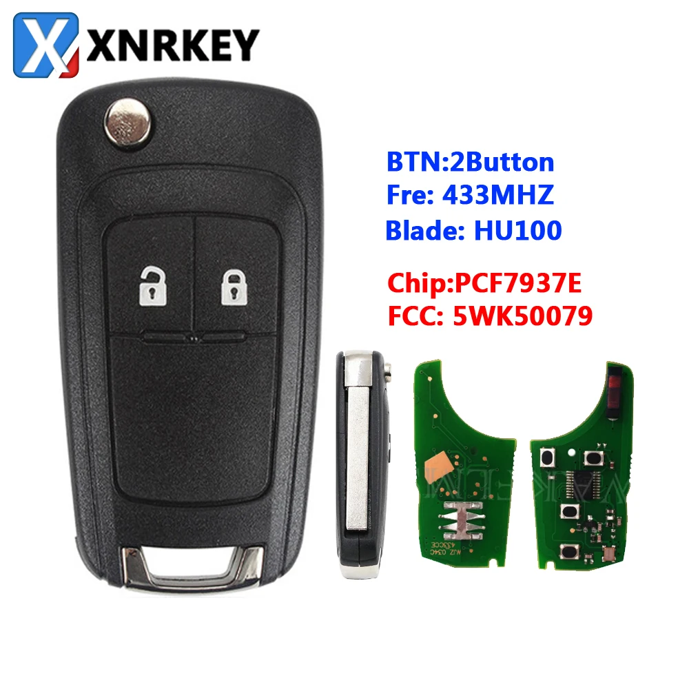 

XNRKEY 2 Button Flip Remote Car Key PCF7937E Chip 433Mhz for Opel/Vauxhall Astra J Corsa E Insignia Zafira C 2009-2016 5WK50079