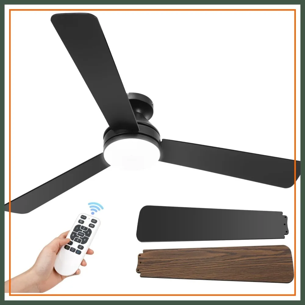 

52 Inch Ceiling Fan with Light and Remote, 6 Speeds, Dimmable, 3CCT, Reversible, Quiet, Timer