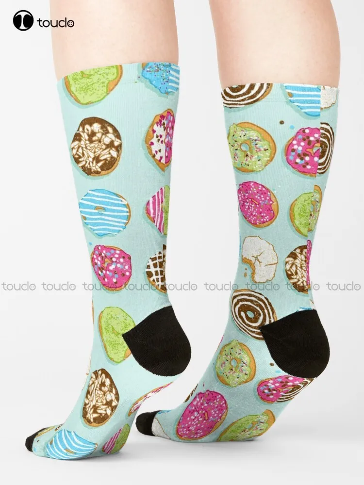 Sweet Donuts Dessert Food Sweet Homemade Socks Slipper Socks Men Cartoon Comfortable Best Girls Sports 360° Digital Print Retro