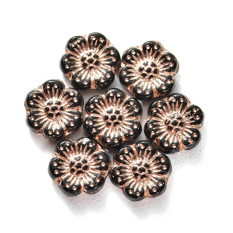 14mm Czech bead six petal flower plate hot stamping glass bead DIY bead accessory