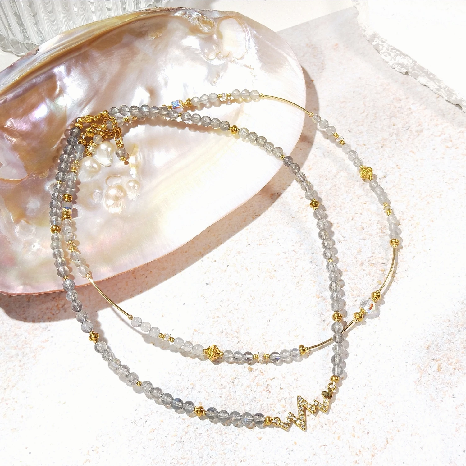 

Lii Ji 4mm Labradorite Choker Natural Stone Stainless Steel 14K Gold Filled Necklace For Women Girls Gift 38+3cm