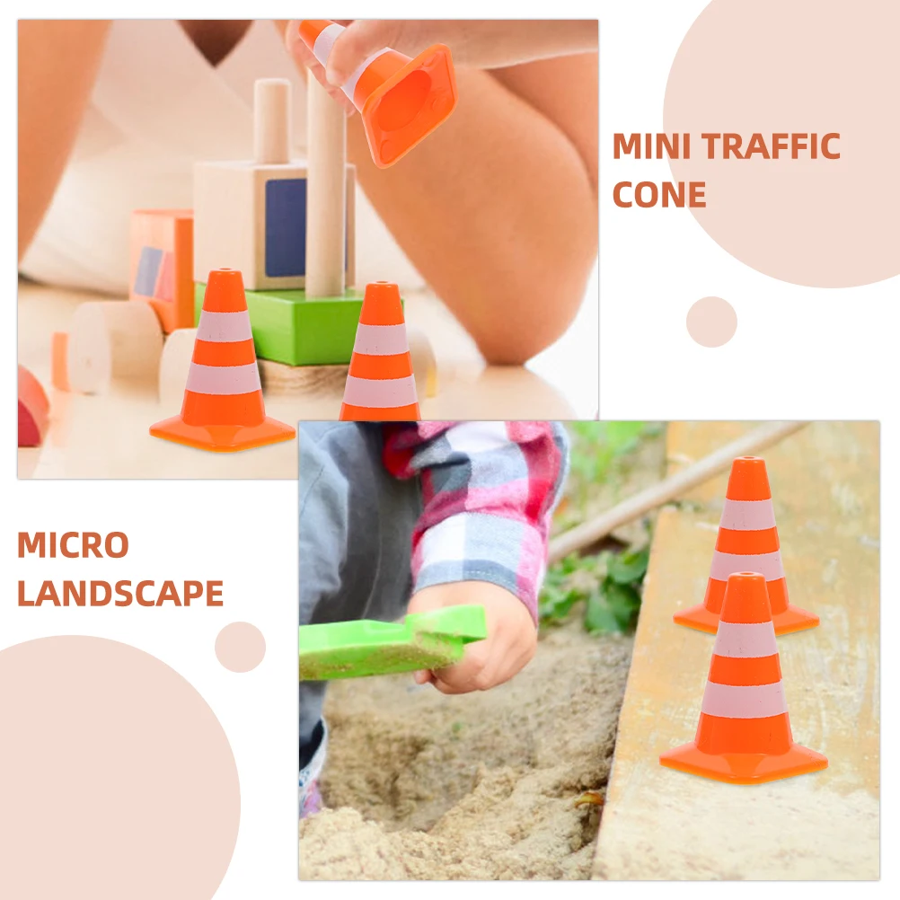 

10pcs Miniature Cone Toys Safety Cones Roadblocks Signs Kids Road Sign Toy Mini Traffic Accessories Non Remote Control Model