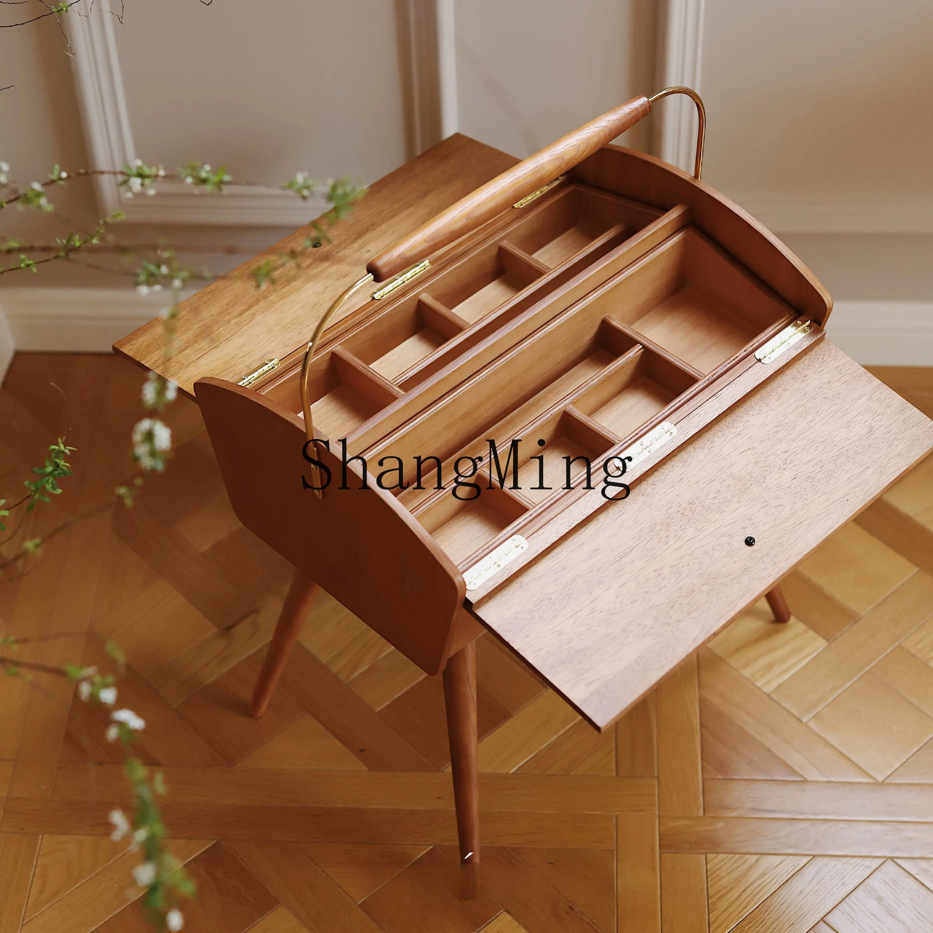 SM retro portable mobile solid wood storage living room bedroom jewelry grid storage box bedside wooden craftsmanship