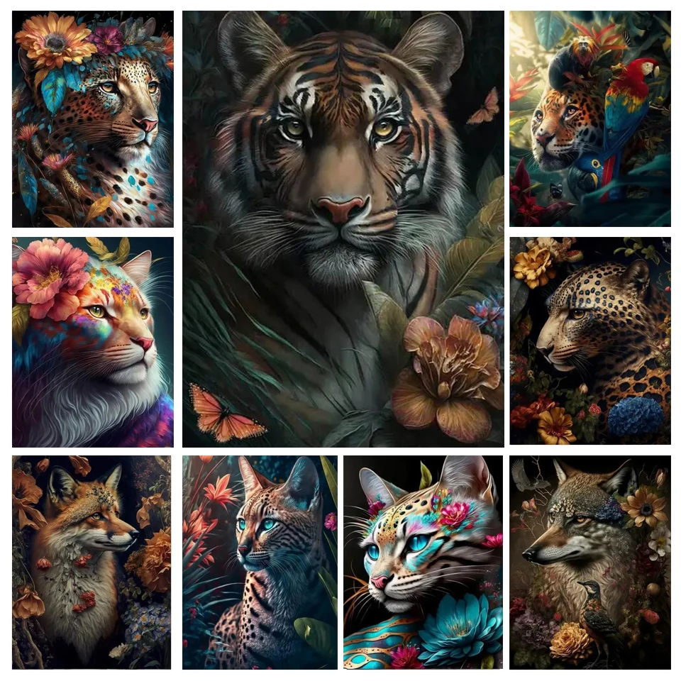 Diamond Painting Jungle Wild Animals Diy Full Mosaic Arts Tiger Leopard Fox Cat Rhinestone Embroidery Picture Wall Decor Z27