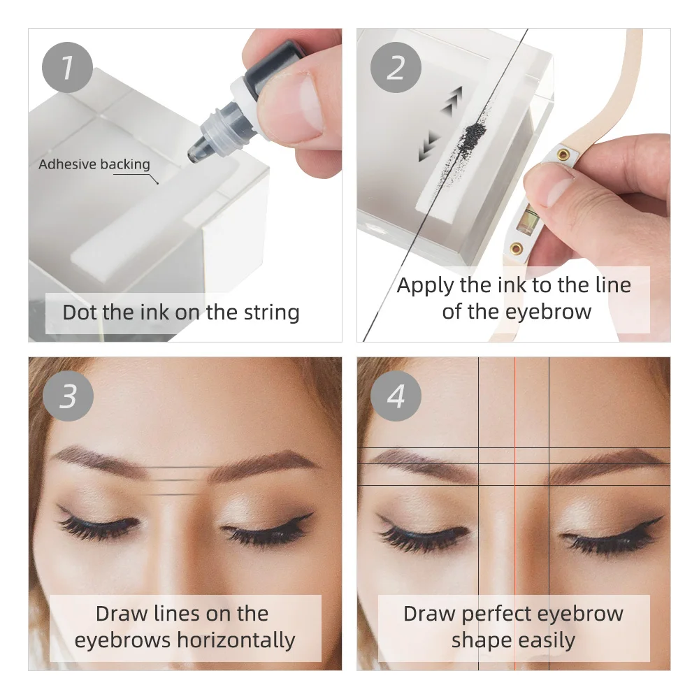 Microblading Semi Permanent Makeup Bow Line Ruler Black Measuring Brow Pre Inked String Tattoo PMU for Eyebrow Mapping