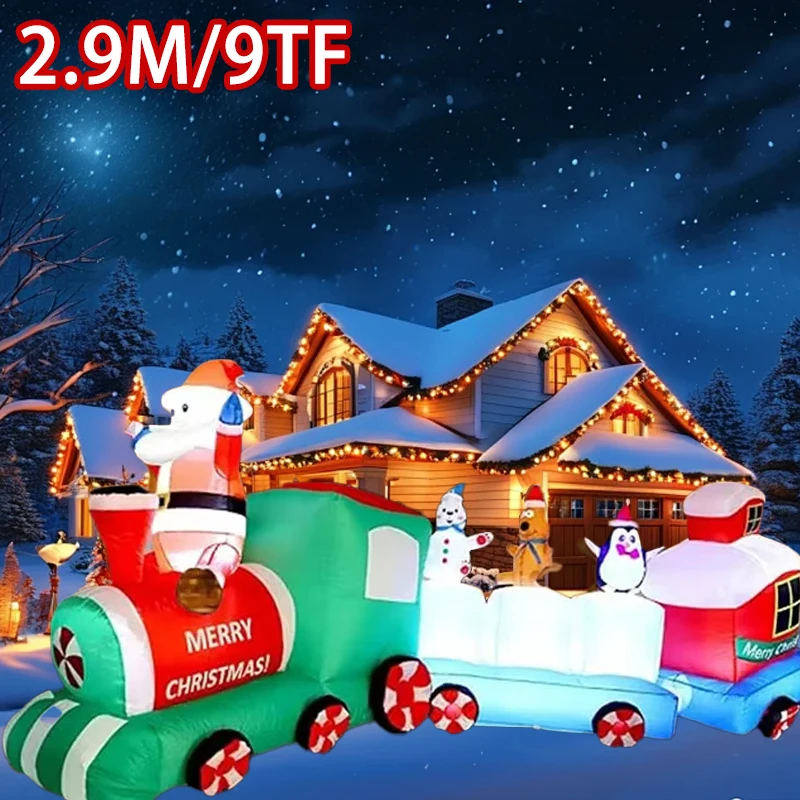 

2.7m/9FT Inflatable Train Christmas Decorations New Year Santa Claus Ornament Xmas Inflatable Holiday Party Outdoor DIY Decor